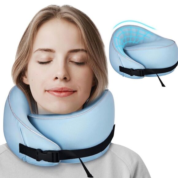 Modern Maze 360 Shaped Memory Foam Neck Pillow with all Around Support Blue - Picture 1 of 9
